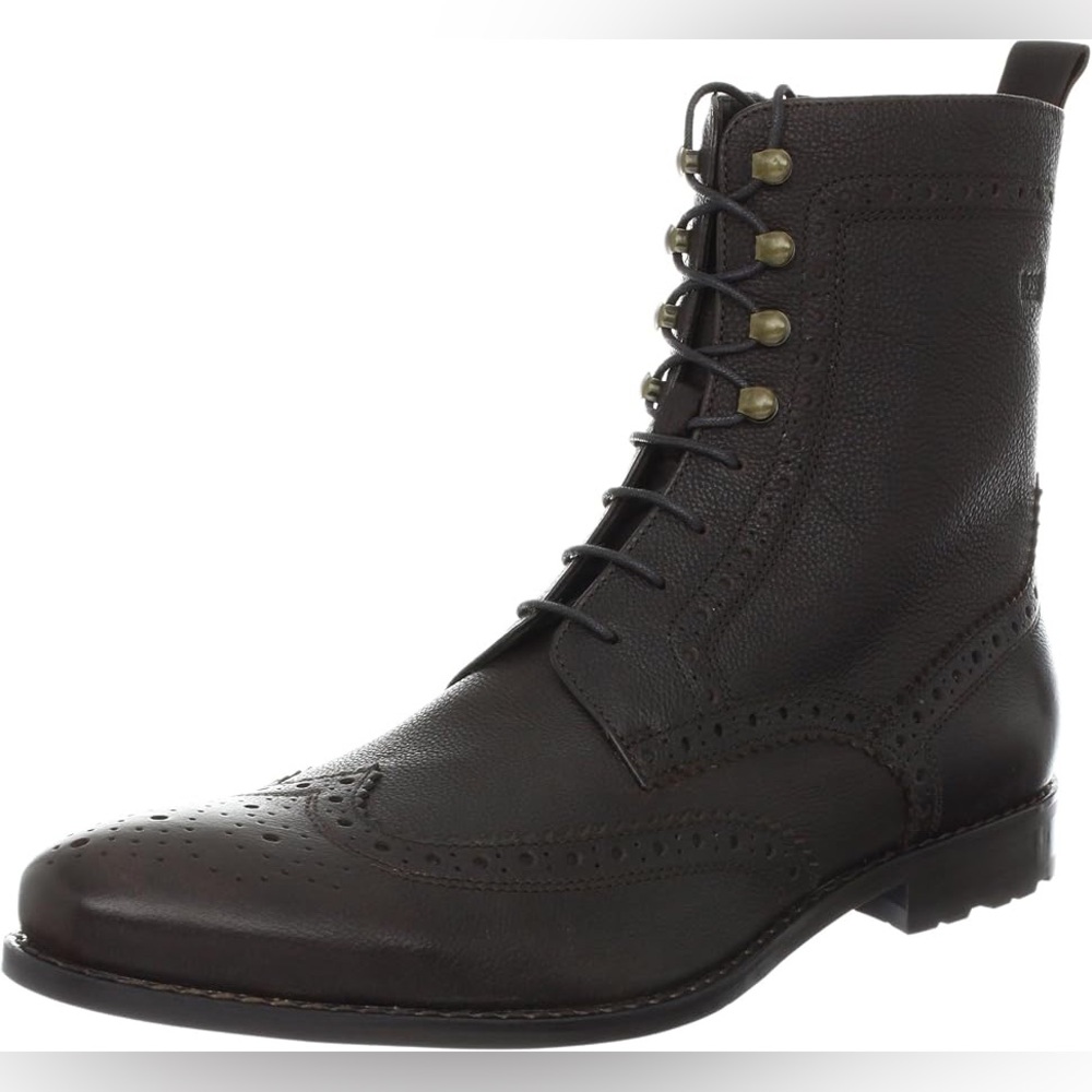Hugo Boss Men's Black Leather Wingtip Brogue Lace-Up Hekkio Boots Size 12 US